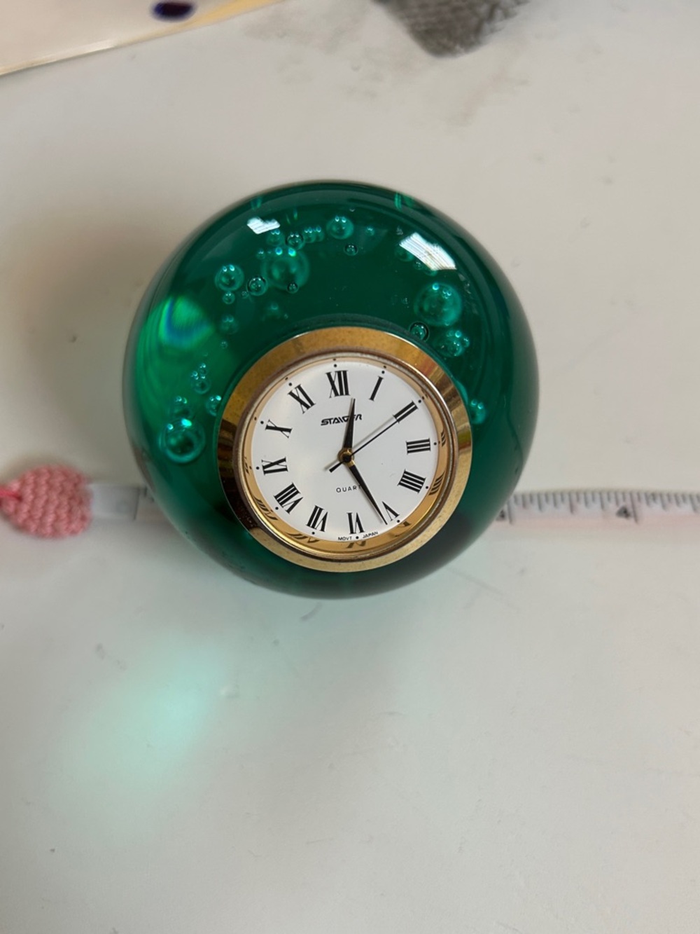Vintage Staeger Paperweight Clock Green Glass Heavy - Picture 5 of 5